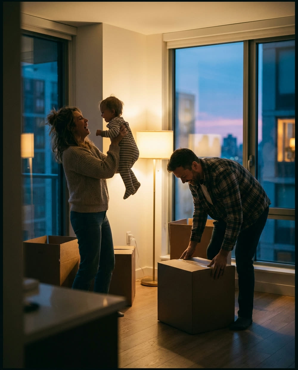 Familie tânără mutându-se în noul apartament